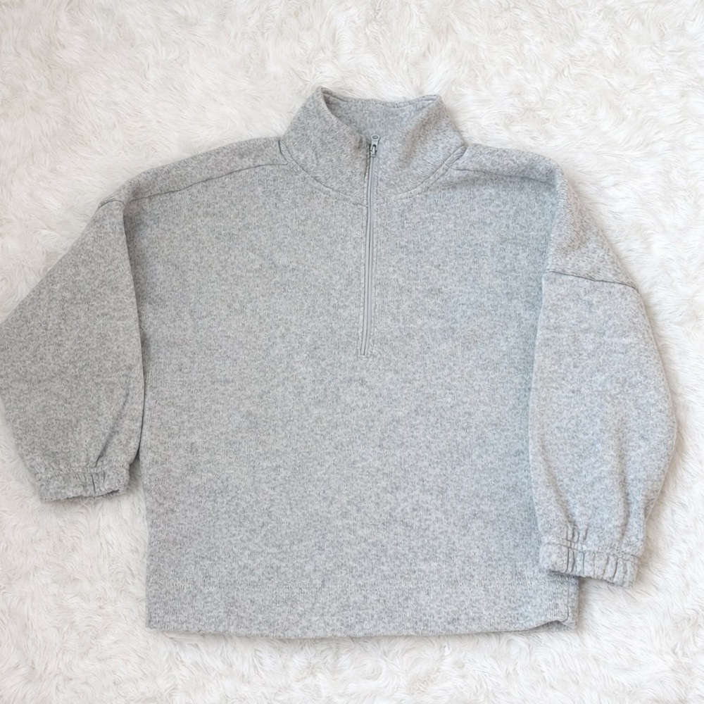 Girls Gray Quarter Zip Pullover Sweatshirt Size 8 Kids Lightweight LIKE NEW